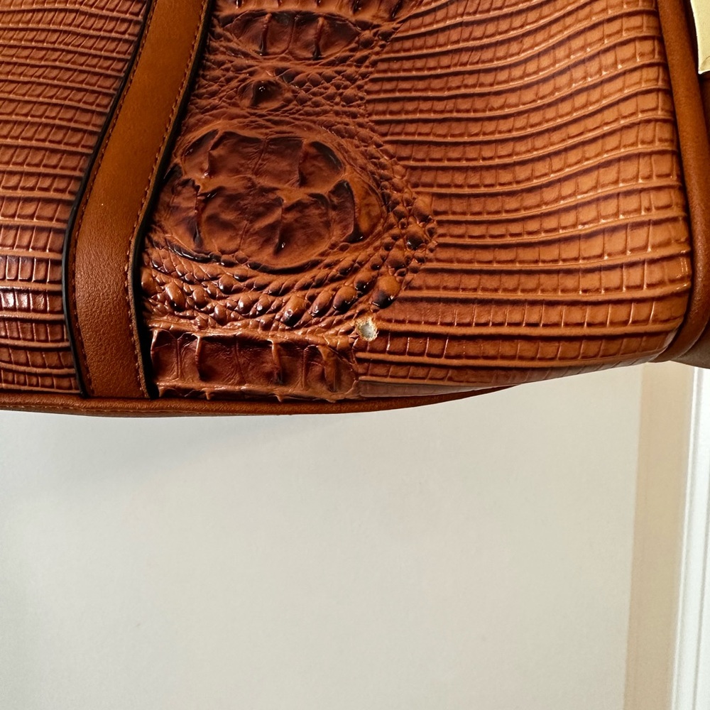 Brown Croc-Embossed Weekender Duffle Bag | Faux Leather Travel Bag - Picture 7 of 10